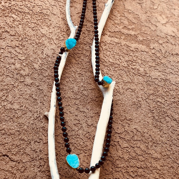 Black Onyx & Raw Turquoise Necklace - Picture 3 of 7